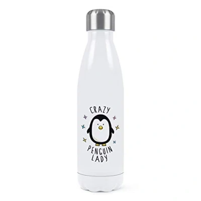 Imagen de Loco Pingüino Mujer Doble Pared Agua Botella Aislado Acero Inoxidable SPORTS Bebidas 500ml Blanco
