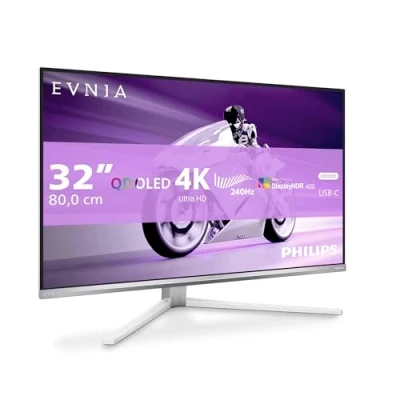 Imagen de Philips Evnia 32M2N8900 Monitor Gaming OLED UHD de 32 Pulgadas, 240 Hz, 0,03 ms, HDR400, FreeSync Prem. Pro, G Sync. (3840x2160, 2X HDMI 2.1, 1x DP 1.4, USB C (65W PD), concentrador USB) Blanco