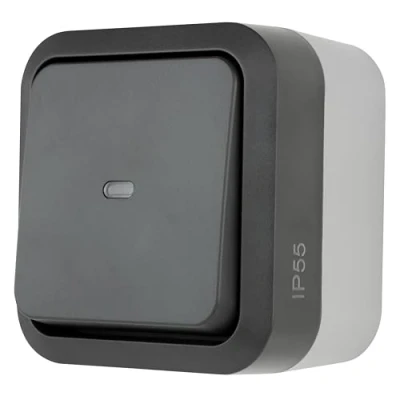 Imagen de REV AquaStorm, interruptor de control, zona húmeda IP55, unipolo, montaje en superficie, 230 V, 10 A, antracita