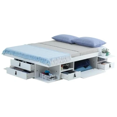 Imagen de Memomad Bali Bett Cama Funcional 180x200 cm Blanco Mucho Espacio de almacenaje y cajones, Madera Maciza Pino MDF Lacado Incl. somier