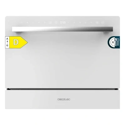 Imagen de Cecotec Lavavajillas Compacto 6 Cubiertos Bolero Aguazero 2400 White Glass. 1380W, Acabado Cristal Blanco, 5 Programas, Control Panel Táctil, Programable hasta 24h, Child Lock y Cesta para