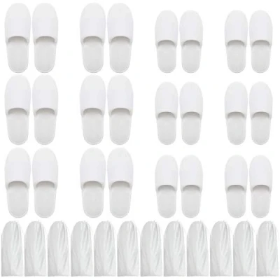 Imagen de Bizarre.ly Zapatillas SPA Blancas Suaves con Bolsas de Cordel (12 Pares) Pantuflas Invitados Punta Cerrada Lavable Reutilizable Dos Tallas (S, L) Hombres y Mujeres Baño, Invitados, Hogar, Bodas