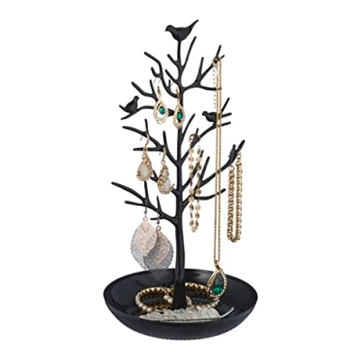 Imagen de Relaxdays Soporte Expositor Joyas Forma de Árbol, para Collares, Pendientes, Pulseras, Joyero 30 x 16 15 cm, Negro, Metal