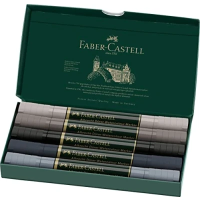 Imagen de Faber Castell 160306 Albrecht Dürer Rotulador para acuarela con doble punta una aplicación de color plana y precisa, estuche 5 unidades, tonos grises