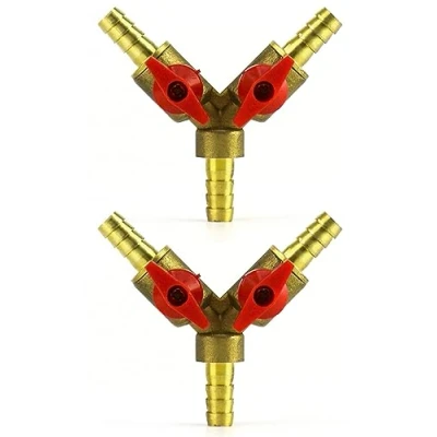 Imagen de QWORK® 2 Piezas Conector de válvula en Forma Y, Divisor, latón y aleación Zinc, Manguera 3 vías Bola Cierre para Aceite, Agua, Gas latón,8mm