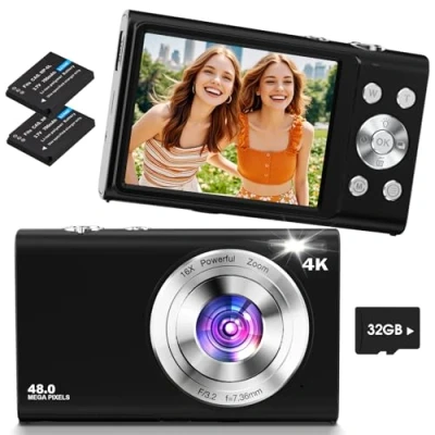 Imagen de Cámara Digital 4K,Lecnippy 48MP Autofocus de Fotos con Tarjeta Memoria 32G 16X Zoom Digital,Camara Compacta Pantalla 2.8 Pulgadas para Adolescentes(Negro)