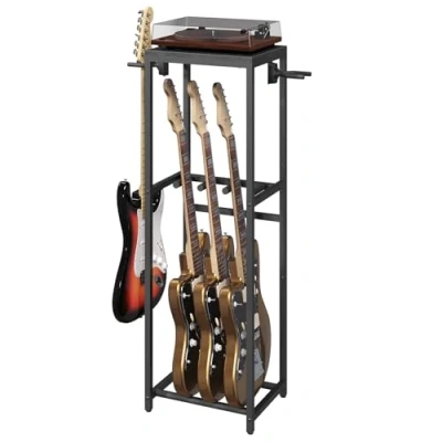 Imagen de MAHANCRIS AGSHB6301 soporte para guitarra, 2 pisos, guitarra acústica, eléctrica, bajo, ukelele, banjo, tocadiscos, accesorios de protector EVA, color negro