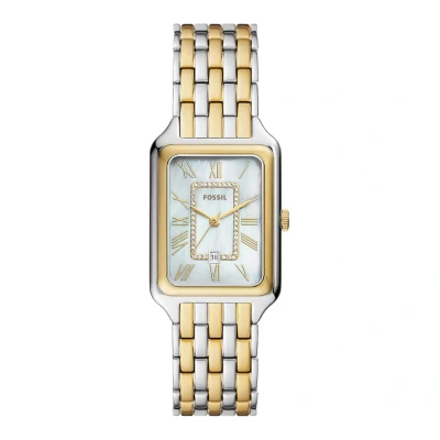 Imagen de Fossil Reloj Raquel para Mujer, Movimiento de Cuarzo Tres Agujas con Correa Acero Inoxidable, Tono Plata y Perla, 26 mm