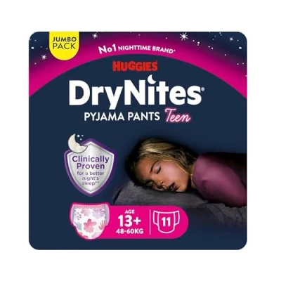 Imagen de Huggies DryNites pañales para niño 13+ (48 60 kg), Clínicamente probado con 5 capas de máxima protección nocturna total 11 desechables noche