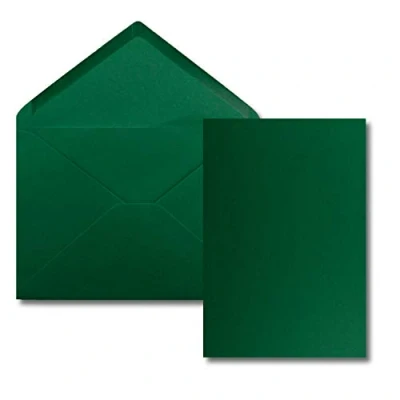 Imagen de Juego de 25 tarjetas con sobre, tamaño DIN A5, 14,8 x 21 cm, color verde oscuro, sobres C5, 15,4 22 adhesivo en húmedo