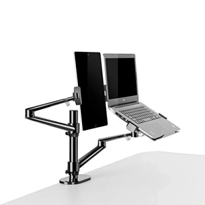 Imagen de Thingy Club Soporte de escritorio 2 en 1 con doble brazo para tableta y portátil, altura ajustable hasta 12 a 17 pulgadas portátil