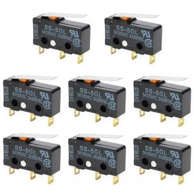 Imagen de CESFONJER Micro Interruptor SS 5GL, 5 piezas 5A 250V de Límite, 3 Pines Palanca Bisagra Larga y Recta,Botón Pulsador Brazo Actuador Momentáneo (Negro)