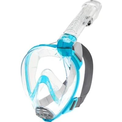 Imagen de Cressi Baron Full Face Mask Máscara Integral Snorkel de Visión Grande con Tubo Respirador, Unisex Youth, Transparente/Aguamarina, XS