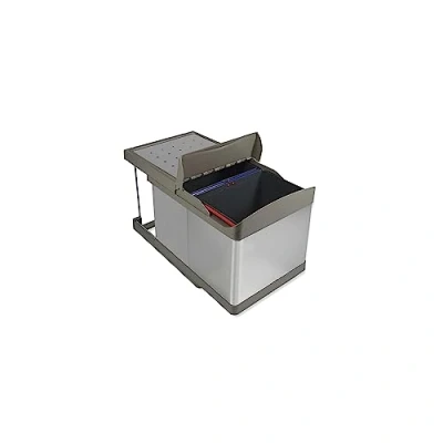 Imagen de EMUCA Contenedores de reciclaje para cocina, 2 x 16 litros, fijación inferior y extracción automática, Plástico, acabado inox