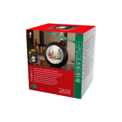 Imagen de Konstsmide Linterna LED de Navidad con escena Papá Noel, relleno agua, para uso en interiores (IP20), funciona pilas: 3 pilas AA 1,5 V (exc.) / 1 diodos blancos