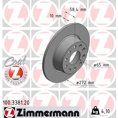 Imagen de ZIMMERMANN COAT Z 100.3381.20 Disco de freno 272 10 10/5 5 112 macizo revestido SEAT: Ateca, VOLKSWAGEN: T Roc, SKODA: Octavia IV Combi