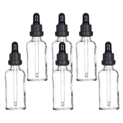 Imagen de YIZHAO Transparente Frasco Cuentagotas Cristal 50ml, con Goteros Cristal, para Aceite Esencial, Laboratorio, Aromaterapia, Fragancia, Masaje, Cosméticos, Viajes 6Pcs
