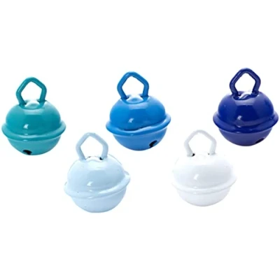 Imagen de Rayher Cascabeles de manualidades, tonos blancos y azulados, 5 ud, 15 mm ø, con ojal, 25087000