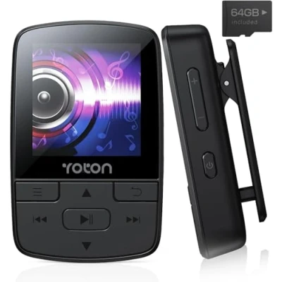 Imagen de YOTON MP3 Reproductor 64GB, Bluetooth 5.2 con Clip Deportivo, Audio de Alta Fidelidad, botón Volumen Independiente, Radio FM, Auriculares incluidos