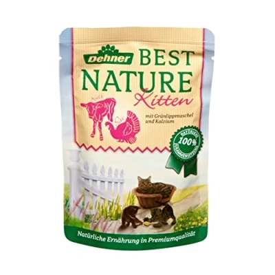 Imagen de Dehner Best Nature Comida húmeda para Gatos jóvenes, Ternera, Pavo, mejillón de Labios Verdes, 16 Bolsas 85 g (1,36 kg)