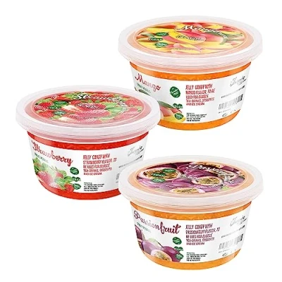 Imagen de INSPIRE FOOD Bubble tea Popping boba Fresa, Mango, Maracuyá 3 pack de 450 gramos Prepara delicioso en casa listo para usar sin necesidad cocinar
