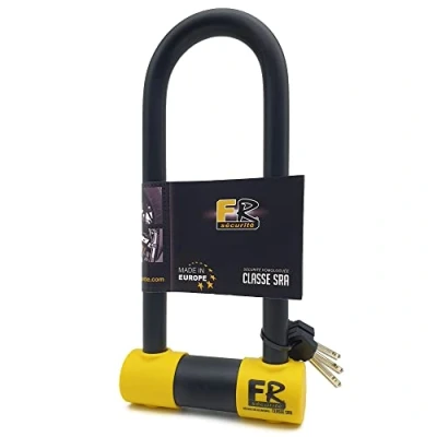 Imagen de FR SECURITE FR85250 Candado Moto U Alta Seguridad Homologado SRA, Horquilla ø18 Acero Endurecido Doble Bloqueo Antirayones, Cerradura Antiganzúa, lock Antirrobo 85x250mm para Motocicleta, Scooter
