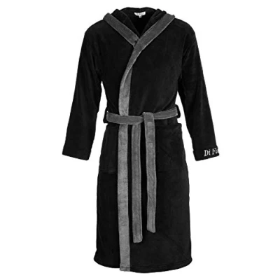 Imagen de Di Ficchiano Albornoz de hombre Monza con capucha Bata mullida Pijama fina microfibra Kimono selección colores y tallas S 5XL Oeko Tex Standard 100 Negro/Gris, 3XL