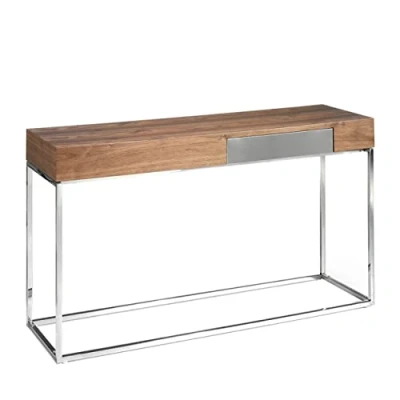 Imagen de Ángel Cerdá Mueble Consola Nogal con Estructura de Acero y Cajón Lateral Entrada Moderna en Madera Inoxidable Diseño Elegante Funcional 135 x 40 76 cm