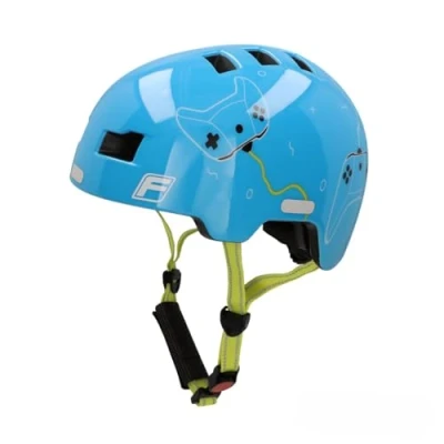 Imagen de Fischer Plus Dirt Bike con luz LED Trasera integrada, Casco de Bicicleta BMX, Game/Azul Claro, S/M, 54 59cm