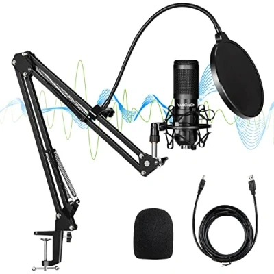 Imagen de Yakomon Micrófono de Condensador, USB Grabación, 192Khz/24 Patrón Polar Cardioide para Grabar Música y Video Transmisión en Vivo Juegos Chat Soporte Brazo