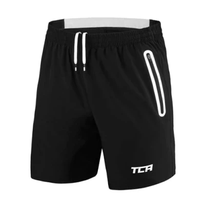 Imagen de TCA Pantalones Cortos Hombre Deporte con Bolsillos de Cremallera Pantalon Corto Tecnología Elite Tech Gym Running Crossfit Negro/Blanco, S
