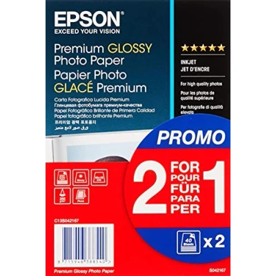 Imagen de Epson Premium Glossy Papel Fotográfico, 10 x 15 cm, 2 40 hojas, 255 g Glacé, Blanco