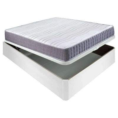 Imagen de Colchón visco Line 19 cm firmeza alta suavidad y económico + Canapé abatible madera 3D transpirable altura 34 135x190 Blanco