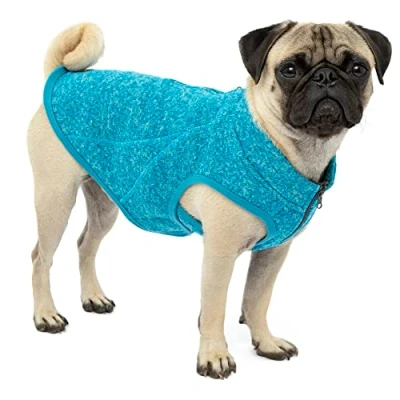 Imagen de Kurgo Core Abrigo para Perro, Chaleco Polar Chaqueta Perros, Forro Polar, Ligero, Abertura con Cremallera Arnés, Cuello Ajustable, Azul, S