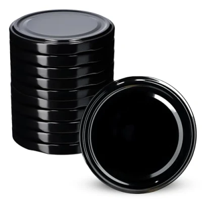 Imagen de KADAX tapas de rosca para tarros 89 mm, repuesto metal, tapa giratoria con 6 dientes bloqueo, y conservas, conservas (negro, 10 unidades)