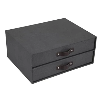 Imagen de Bigso Box of Sweden Caja con cajones para documentos y material de oficina Organizador escritorio 2 tablero fibras papel aspecto lino negro