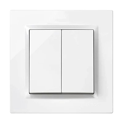 Imagen de Simon Interruptor Conmutador Doble, Serie 10, 230V, de Pared Interior, Fácil Instalar, Incluye Marco, Tapa y Mecanismo, Color Blanco
