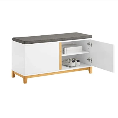 Imagen de SoBuy FSR117 W Banco Zapatero con 2 Puertas de Almacenamiento cojín Acolchado Asiento 90 x 34 46 cm ES