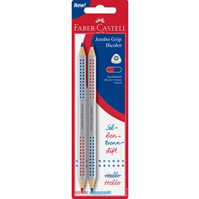 Imagen de Faber Castell Jumbo Grip bicolor 201734 2 lápices para la división silábica, azul y rojo