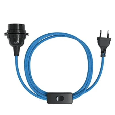 Imagen de EAZY CASE Portalámparas E27 con cable de tela 5 m, interruptor, anillo rosca para pantalla y enchufe, ideal colgar lámparas colgantes, lámpara bricolaje, color verde