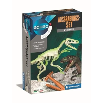 Imagen de Clementoni Galileo Discovery Kit de excavación Velociraptor, Juguete para niños a Partir 7 años, desenterrar fósiles Dinosaurios con Martillo y cincel pequeños investigadores