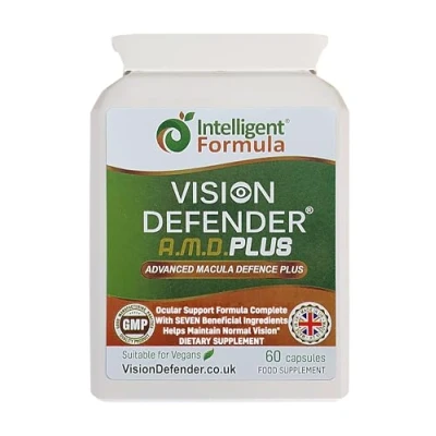 Imagen de Vision Defender AMD Plus Suplemento para Ojos con Luteína, zinc, vitamina E y C, mesozeaxantina, antioxidante carotenoide Protege Mejora Salud Ocular Eye Cápsulas