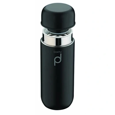 Imagen de Grunwerg Termo aislante al vacío para bebidas a prueba de goteo, 8 horas calientes y 24 frías, Acero inoxidable, Negro, 200 ml