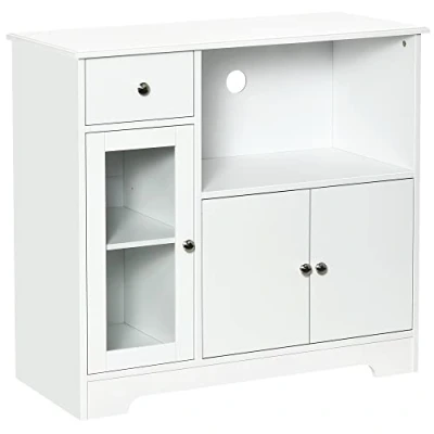 Imagen de HOMCOM Mueble de armario microondas para cocina con 1 cajón, 3 puertas 90 x 40 82 cm, MDF blanco