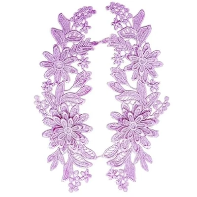 Imagen de Yulakes 4 apliques de encaje flores, bordado encaje, recorte para cuello, coser, vestidos novia, disfraces, costura, accesorios ropa (morado)
