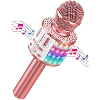Imagen de Micrófono Karaoke Bluetooth, Microfono Inalámbrico con Altavoz y LED, Portátil Speaker para Niños Niñas Canta Partido Musica, Adultos Casa KTV Party Android/iPhone/PC