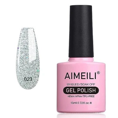 Imagen de AIMEILI Esmaltes Semipermanentes De Uñas Soak Off UV LED Gel Silver Glitter 10ml (023)