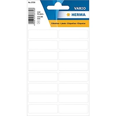 Imagen de HERMA 3739 etiquetas multiusos, 112 unidades, 13 x 40 mm, 16 por hoja, autoadhesivas, para el hogar etiquetar calendarios, planificadores, manualidades, papel blanco mate,