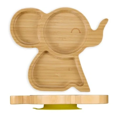 Imagen de Relaxdays Plato para Bebés con Ventosa Elefante, Vajilla Infantil Compartimentos, Niños, Libre de BPA, Natural, Bambú, 3 x 23 19,5 cm