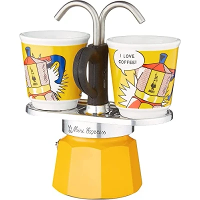 Imagen de Bialetti Mini Express color amarillo, cafetera + 2 vasos